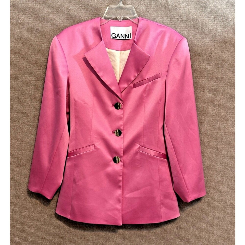 GANNI Pink Satin Blazer Fitted Jacket New w *FLAW Approx US Sz 2 XS tagge EU 36